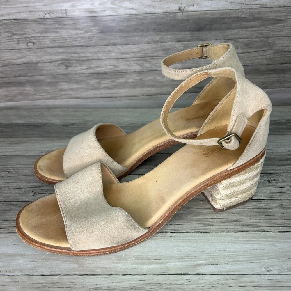 Soludos Capri Suede Block Heel Espadrille Sandals Tan Brown Size 7